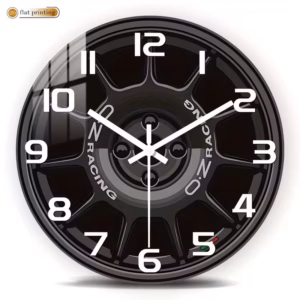 Wooden Silent Wall Clock | 2D Printed Racing Wheel Design, Modern Luxury Style