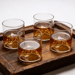 4pcs Vintage Mountain View Cup Set, Transparent Three-Dimensional Mountain View Liquor Glass