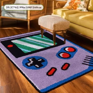 Soft Plush And Pointed Base Irregular Creative Home Carpet, Light White Base Cartoon Game Console with Retro Style