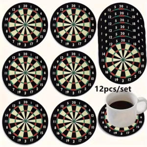 12pcs Wooden Heat-Resistant Non-Slip 2D Dart Theme Coasters