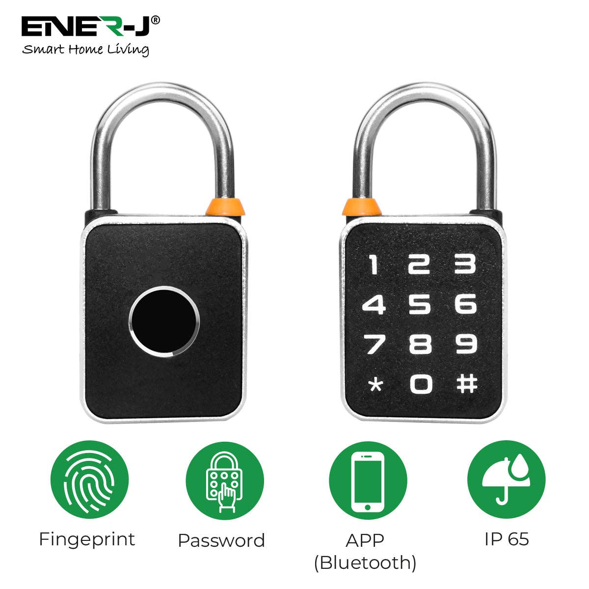 ENER-J Smart Fingerprint & Keypad Padlock, 3-in-1 Biometric