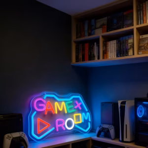 Vibrant 5-Color "Game Room" Neon Light, Ice Blue Pink Green White Red, Ultimate Gamer Boy Paradise Room Decor,