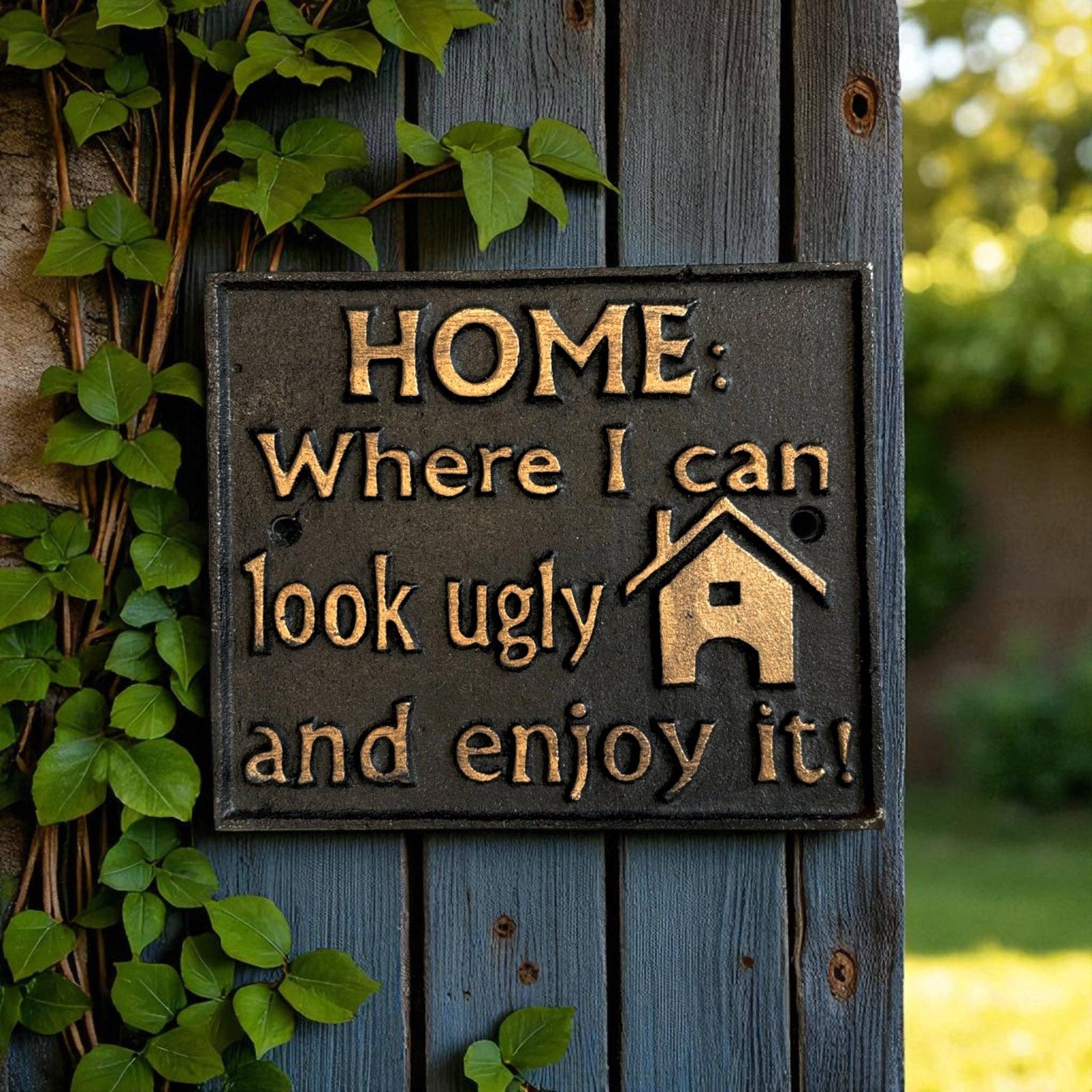 Home Quote Cast Iron Wall Sign, Black and Gold Kitchen Decor, 6
