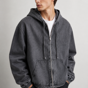 JF056 Men's Washed Denim Hoodie Jacket – Black Washed