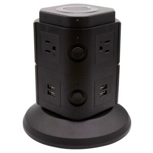 Power Strip Tower with Wireless Charger - 6 Outlets, 4 USB Ports, 6ft Cable