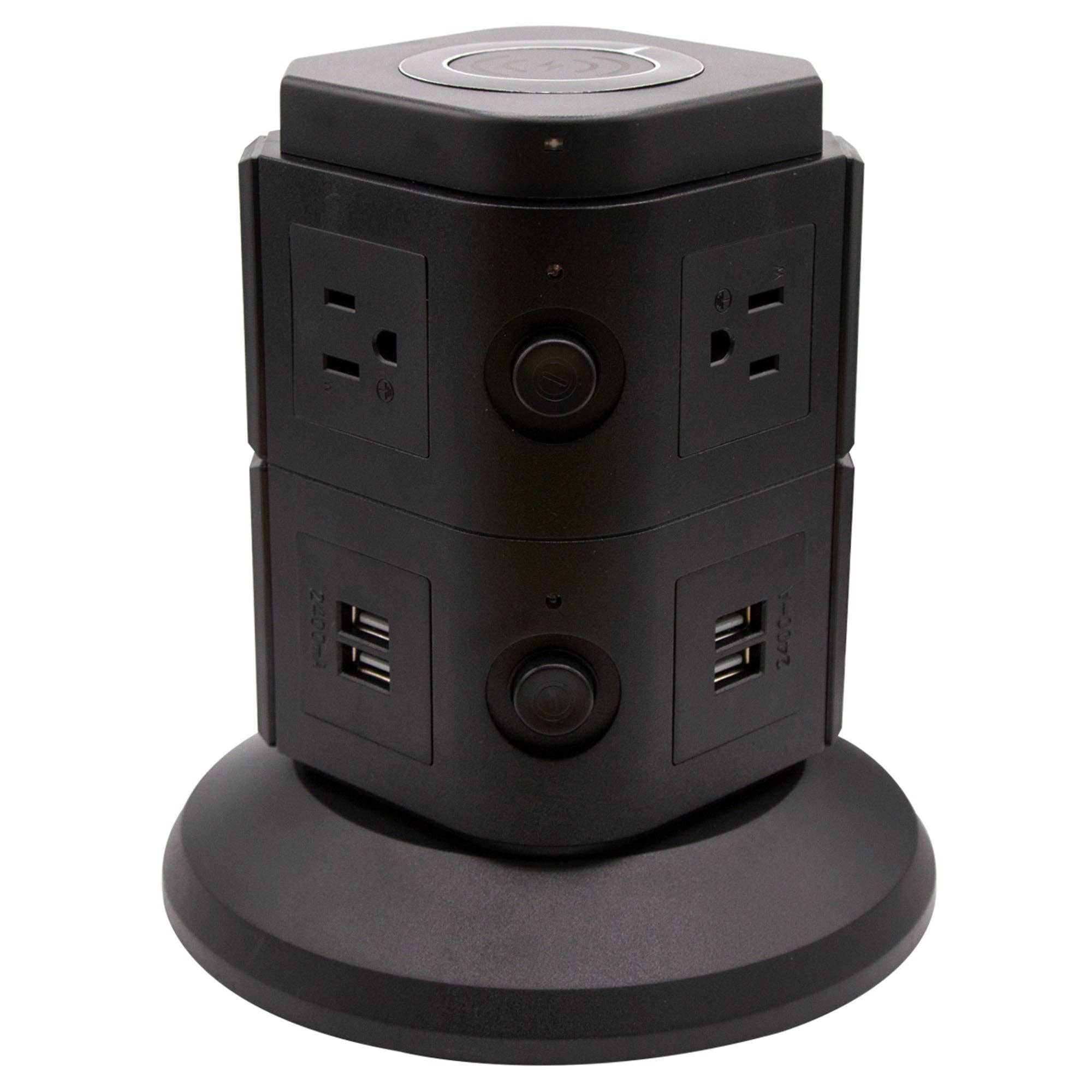 Power Strip Tower with Wireless Charger - 6 Outlets, 4 USB Ports, 6ft Cable