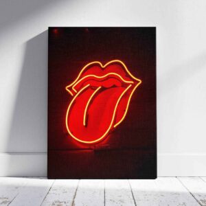 Red Tongue Neon Glow - Framed Canvas Wall Art Print