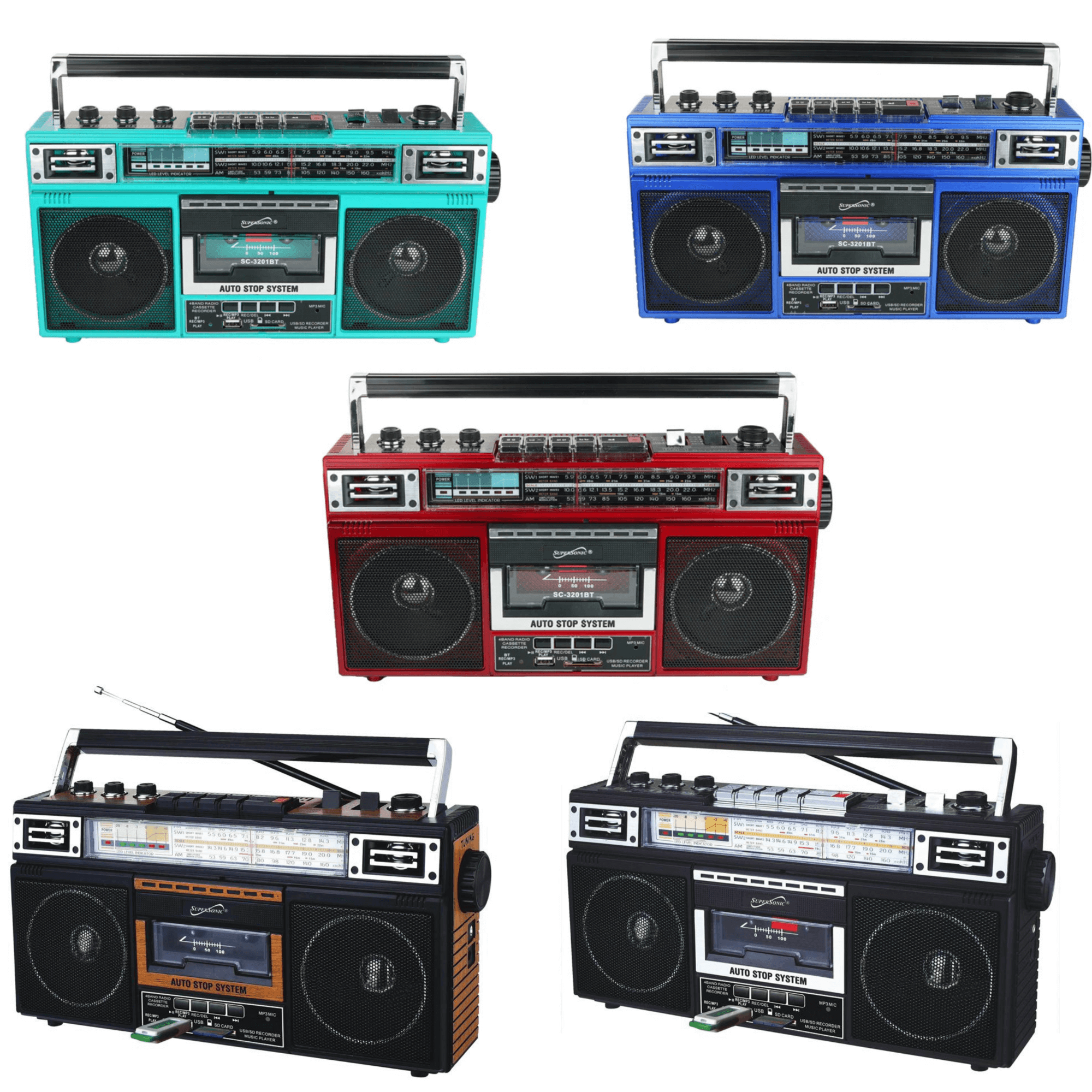 Supersonic 4 Band Bluetooth Radio & MP3 / Cassette Player