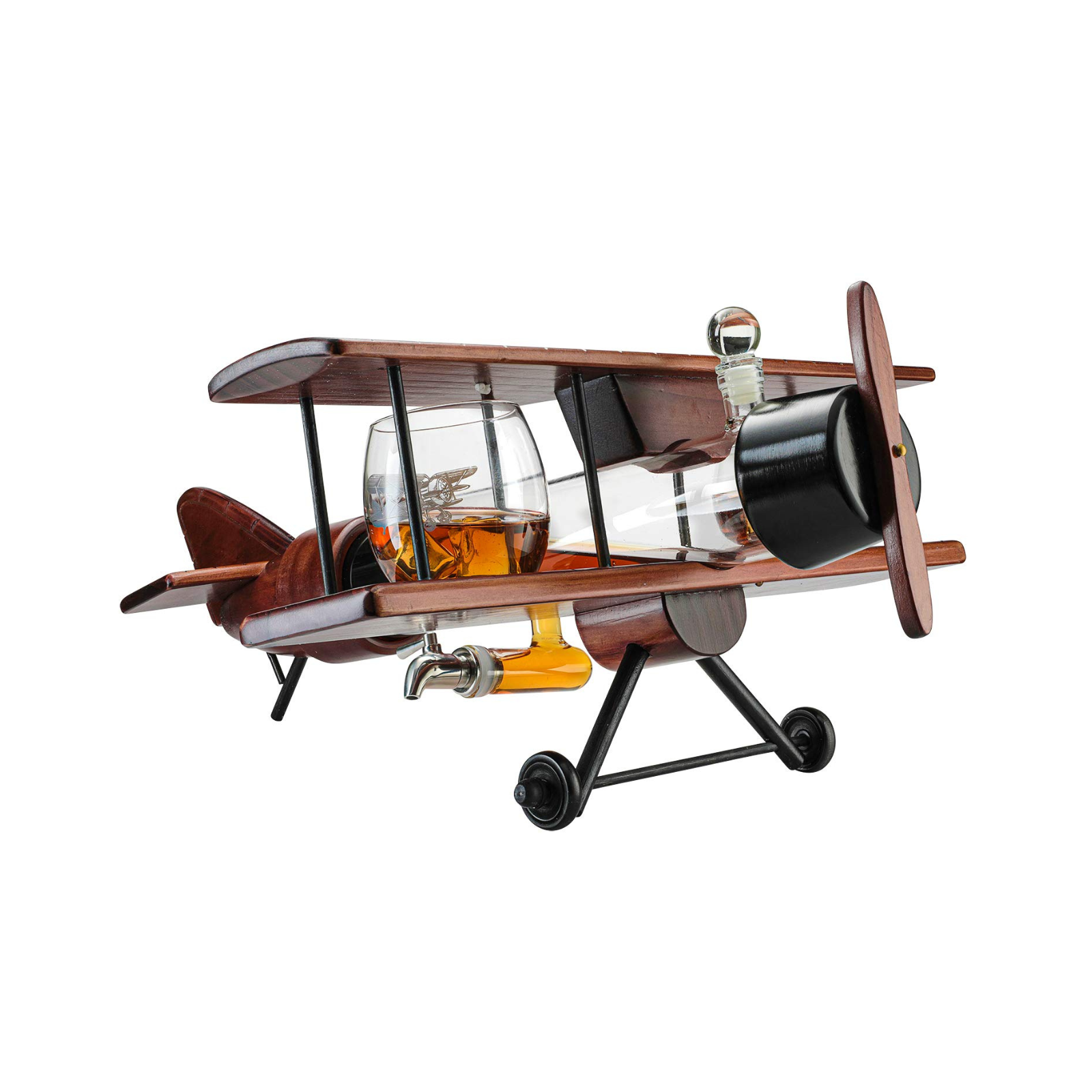 Whiskey Decanter Airplane Set with 2 Airplane Glasses - Antique