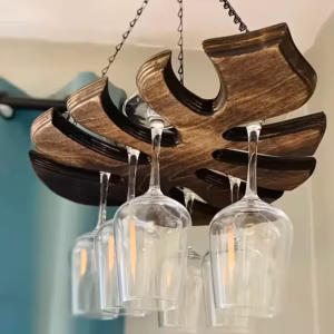 Wooden Ginkgo Leaf Wall-Mounted Wine Glass Holder