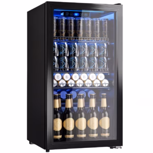 90L Beverage Cooler with Glass Door Compact Drink Refrigerator for Up to 130 Cans