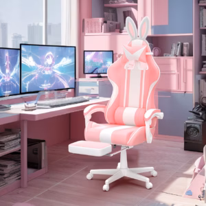 Game Chair, Ergonomic Office Chair with Adjustable Height of 115-125Cm, Cute Game Armchair with Foot Pedals, Rabbit Ears/Tail,