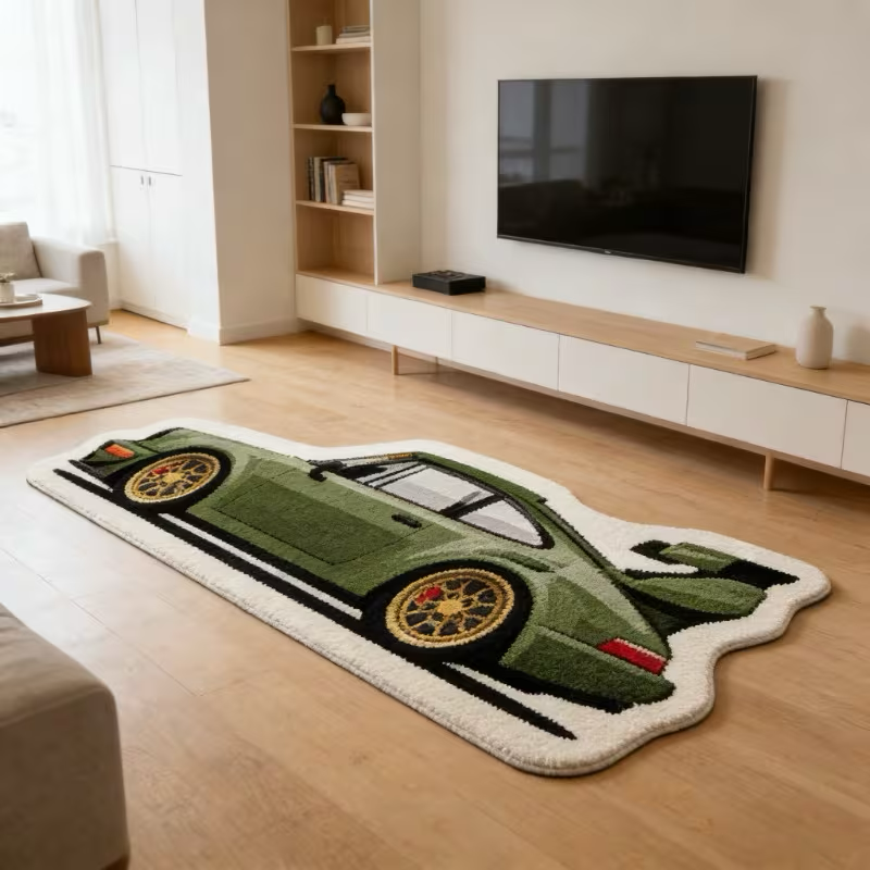 Green sports car rug 80x170cm